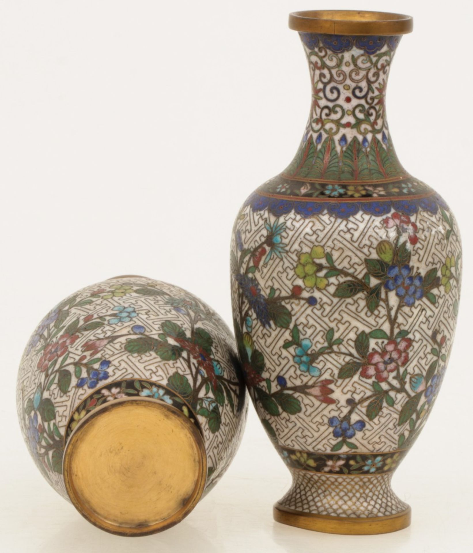 A set of (2) cloisonne vases. early 20th century.