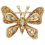 Yellow gold butterfly brooch, with approx. 0.12 ct. diamond - 18 ct.
