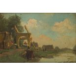 toegeschreven W.A. Knip (Amsterdam 1883 - 1967 Blaricum), A tow bridgei n a landscape.