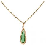 Yellow gold twisted necklace with green stone in a rose gold frame - 18 ct.