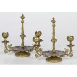 A set of (2) bronze candlesticks with champlevé decoration, France, 1st half of the 20th century.