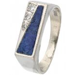 White gold ring set with approx. 0.06 ct. diamond and lapis lazuli - 14 ct.