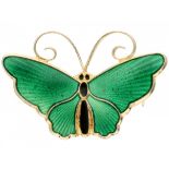 Gold-plated David Andersen butterfly brooch with green and black enamel - 925/1000.