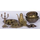 A lot comprising miscellaneous brassware a.w. a desk set, a letter holder and (2) African bronze bra