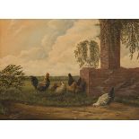Follower of Albertus Verhoesen (Utrecht 1806 - 1881), Poultry in a landscape.