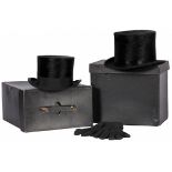 A lot with (2) various top hats, England and U.S., 20th century.