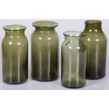 A lot of (4) matching vintage green glass pots, ca. 1920.