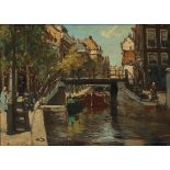 Anton Dirckx (Rotterdam 1878 - 1927 The Hague) Activities on a Dutch canal, Dordrecht (?)