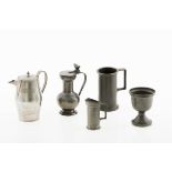 A lot of various pewterware including an acorn finial pitcher, 20th century.