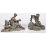 A lot comprised of a ZAMAC casting of a girl and a casting of Amor and Apollo figures.