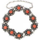 Silver bracelet with Zeeland knots and red coral - 835/1000.
