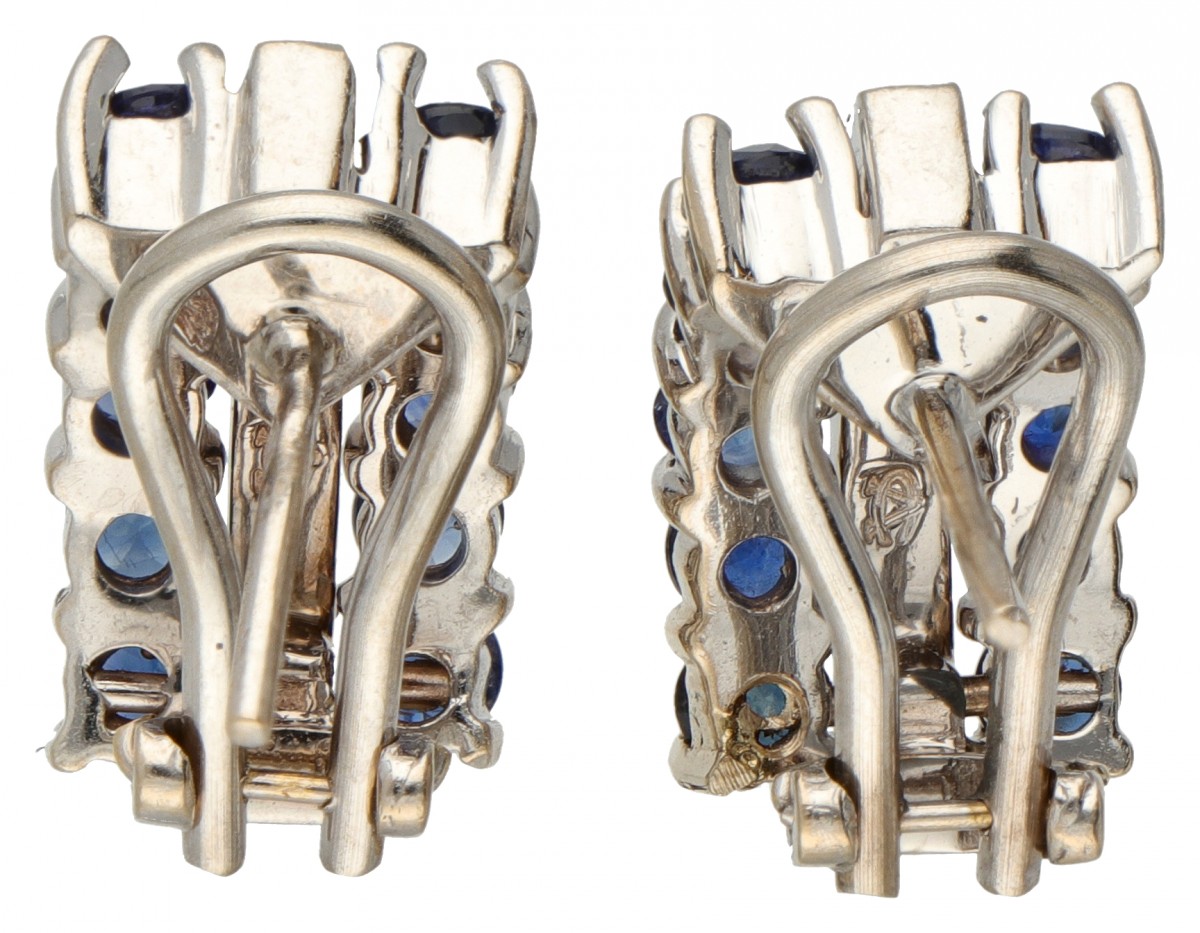 Classic white gold earrings set with approx. 0.09 ct. diamond and approx. 2.40 ct. natural sapphire  - Image 2 of 2