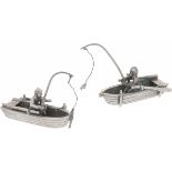 (2) rowing boats with fishermen silver.