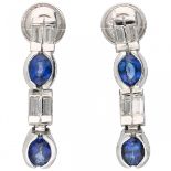 White gold earrings set with approx. 0.56 ct. diamond and approx. 0.72 ct. natural sapphire - 18 ct.