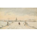 Joseph Heymans Jr. ( 1868 - 1933 ), View of Oosterwaal, Winterlandscape with travellers on a snowy t