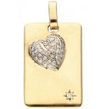Yellow gold vintage pendant with white gold heart set with approx. 0.38 ct. diamond - 14 ct.