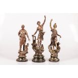 A set of (3) various ZAMAC sculptures, personifications of industriousness, France, late 19th centur
