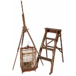 A lot comprising of a field easel, steps and a birdcage, 20th century.