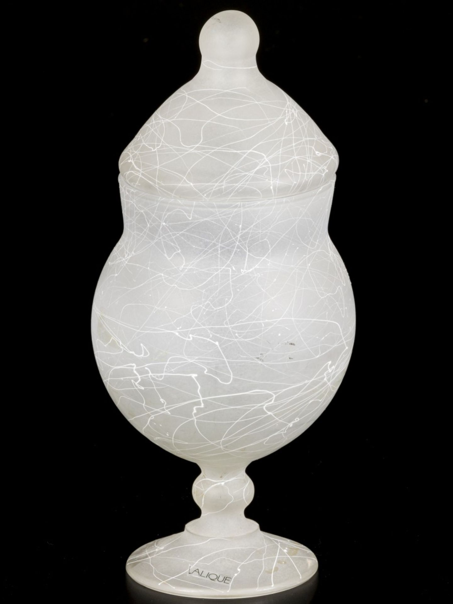 A Lalique frosted/satin glass lidded goblet on a stem, marked: Lalique, France, 20th century.