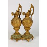 A (2) piece set of gilt bronze chimney decorative jugs, French, late 19th century.