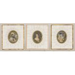 A lot with (3) miniature portraits in ivorine(?) frames.