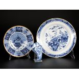 A lot comprised of (3) Delftware pieces with blue-and-white motifs, Dutch, 18th century and later.
