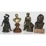 A lot of (4) various bronze sculptures, circa 1900.