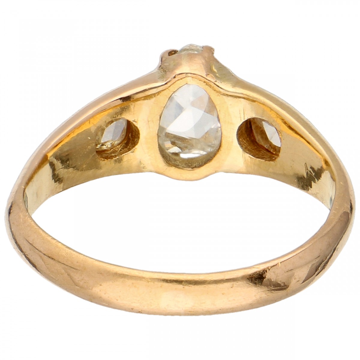 Yellow gold three-stone ring set with rose cut diamonds - 18 ct. - Image 3 of 3