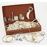 Lot of various jewelry watch and pearl necklaces, including silver.