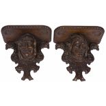 A set of (2) nutwooden wall corbels, France, 1st half 20th century.