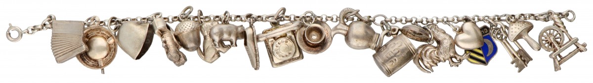 Vintage silver charm bracelet with 18 charms - 835/1000. - Image 2 of 2