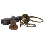 A lot of (3) musical instruments, 20th century.