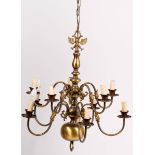 A ten light brass chandelier with double-headed eagle, 20th century.