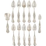 (12) piece lot of coffee spoons & tea thumb silver.