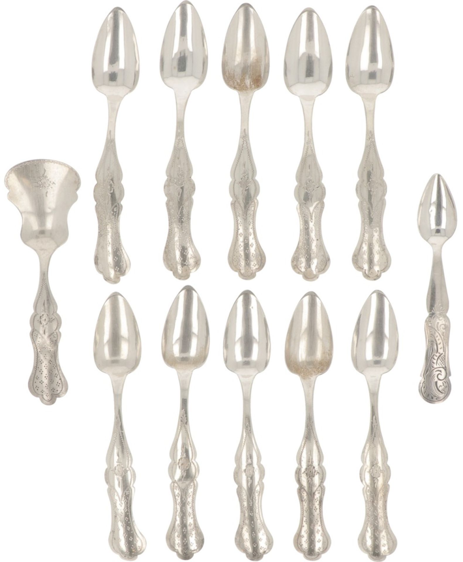 (12) piece lot of coffee spoons & tea thumb silver.