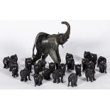 A large lot of wooden elephants, 20th century.