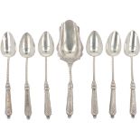 (7) piece set of coffee spoons & sugar scoop, silver.
