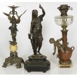 A lot with (3) ZAMAC lamp bases, France, late 19th century.