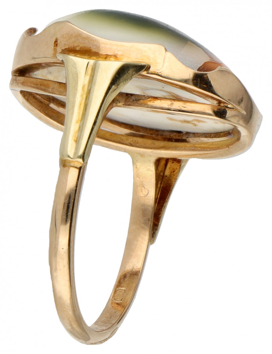 Yellow gold vintage solitaire ring set with an operculum shell - 14 ct. - Image 2 of 2