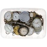 Lot (17) pocket watches silver & steel - Men & ladies