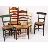 A lot with (6) various chairs with straw seats, Dutch, 20th century.