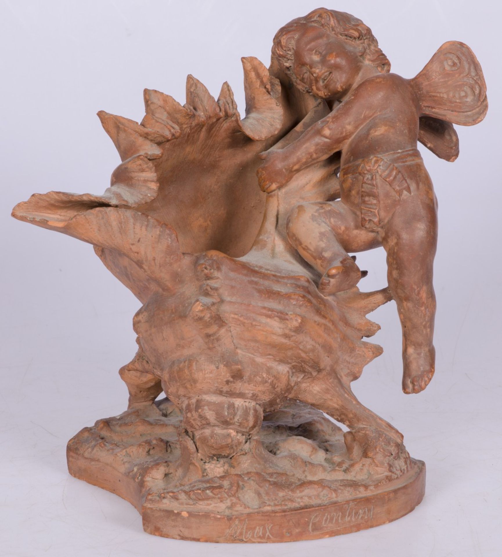 A terracotta sculpture of psyche with a large shell, Italy,