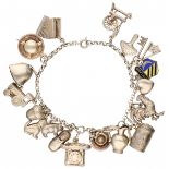 Vintage silver charm bracelet with 18 charms - 835/1000.