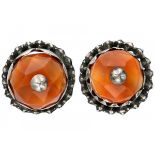 Antique silver ear studs with carnelian - 835/1000.