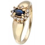 Yellow gold rosette ring set with approx. 0.06 ct. diamond and synthetic sapphire - BLA 10 ct.