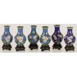 A lot with (6) miniature cloisonné baluster vases, China, 20th century.