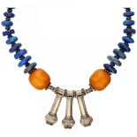 Silver vintage necklace with lapis lazuli and amber - 835/1000.