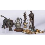 A lot comprising ZAMAC sculptures and pewterware.