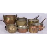 A (10) piece lot comprised of various copper pans, Dutch, 19th century and later.