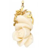 Flower-shaped white agate pendant in a 18 ct. yellow gold frame.